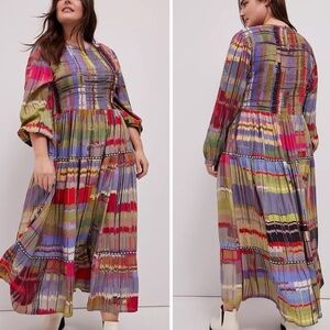 Anthropologie Conditions Apply Edwina Multicolor Abstract Long Sleeve Midi Dress